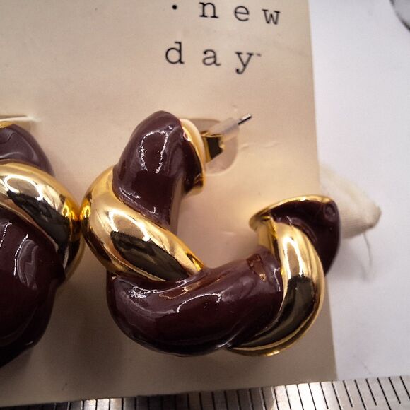 A New Day Nickel Free Goldtone Brown Earrings Hoop Stud Earrings - Picture 3 of 6